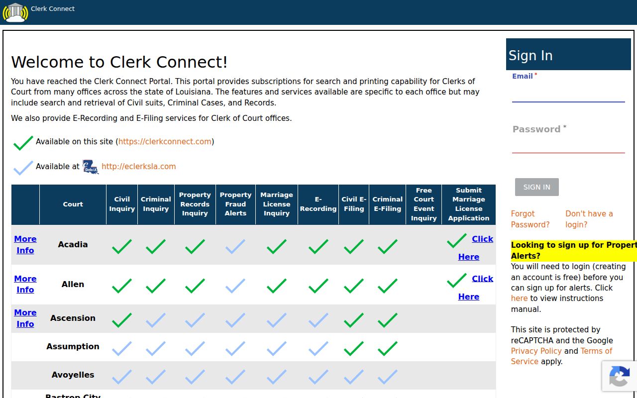 Clerk Connect account login for parish record inquiry