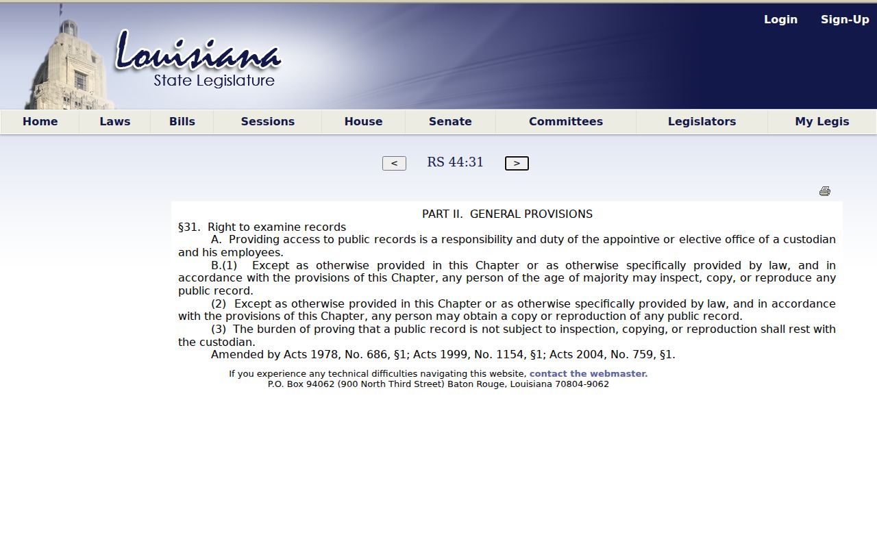 Louisiana Revised Statute 44:31 public records access text