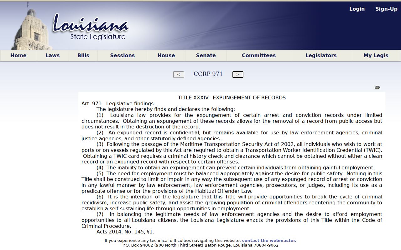 St. John the Baptist Parish criminal docket Louisiana expungement access law