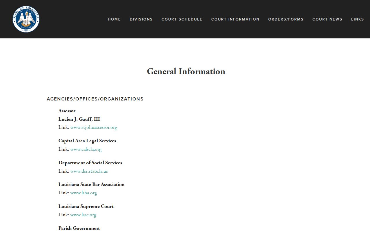 St. John the Baptist Parish court docket 40th JDC general information page