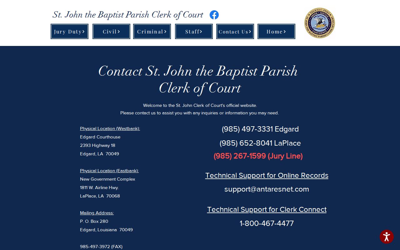 St. John the Baptist Parish LaPlace court docket Clerk contact page
